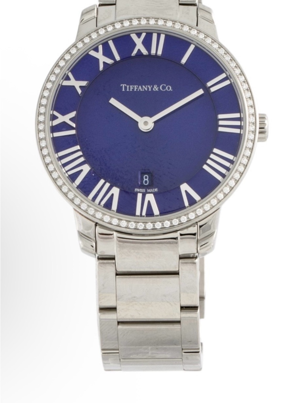 Tiffany & Co. Atlas 2-Hand Watch with Blue Dial and Diamond Bezel